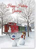 Train Tractor and Car Christmas Card